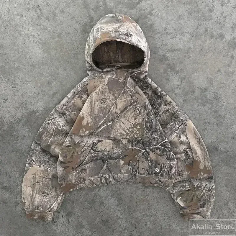 Aonga Y2k Camouflage Sweatpants Two Piece Set Streetwear Harajuku Hunting Camo Hoodies Oversized Sweatshirts Tracksuit Men Clothing 0429 aonga