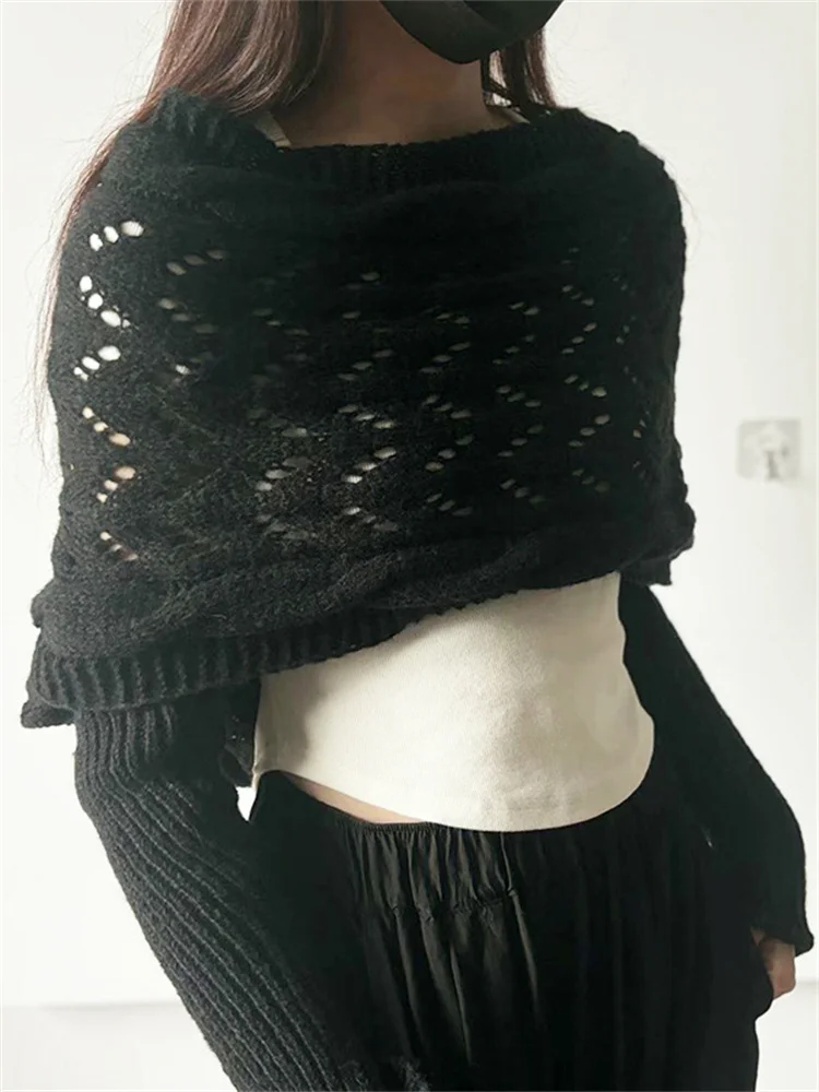 Vintage Hollow Crochet Wrap Cozy Knit Scarf Sweater