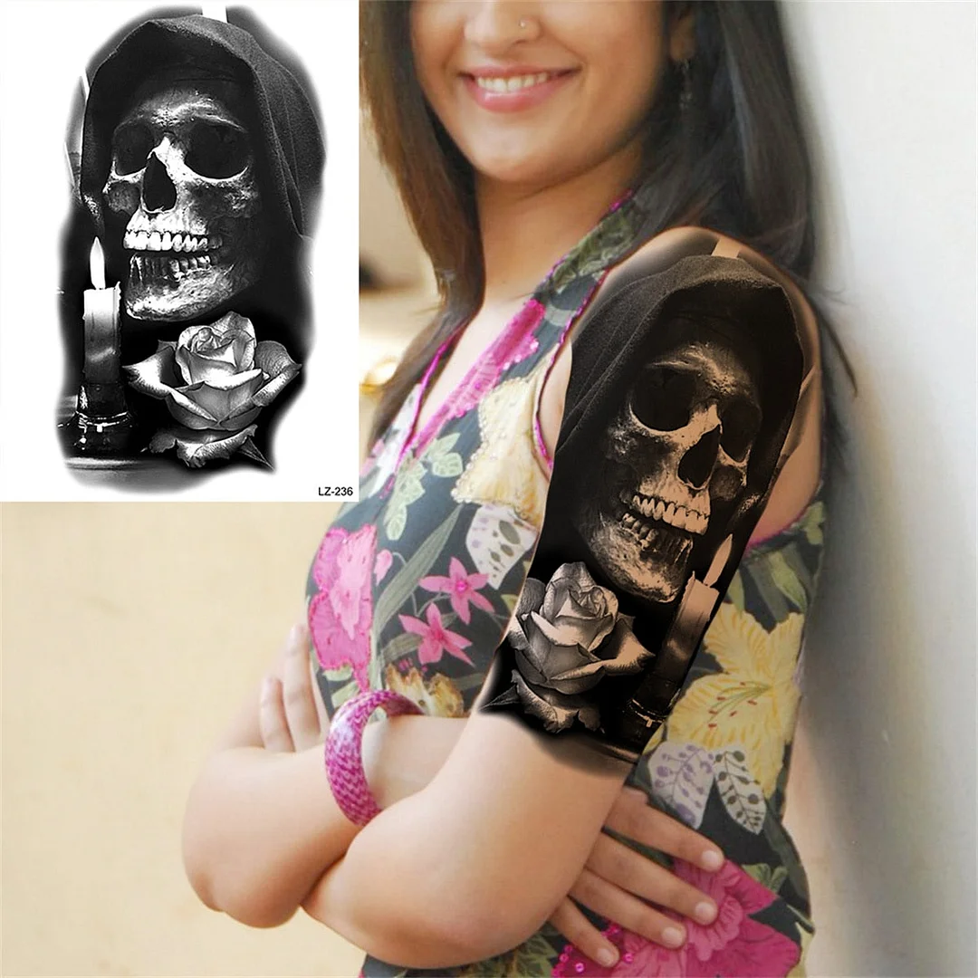 Octopus Anchor Skull Temporary Tattoos For Women Men Adult Pirate Black Skeleton Tattoo Sticker Fake Wolf Lion Tiger Tatoos Back