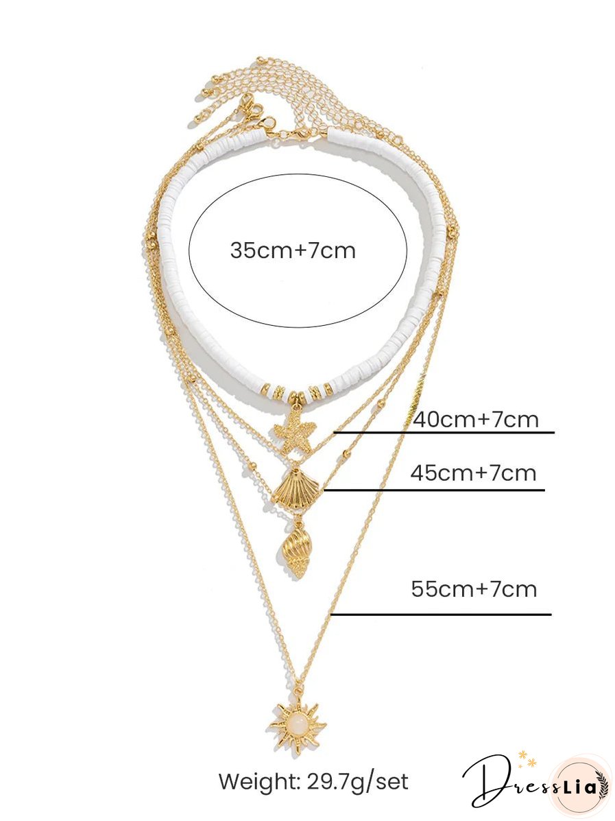 South Pacific Shell Starfish Multi-Layer Necklace Gold
