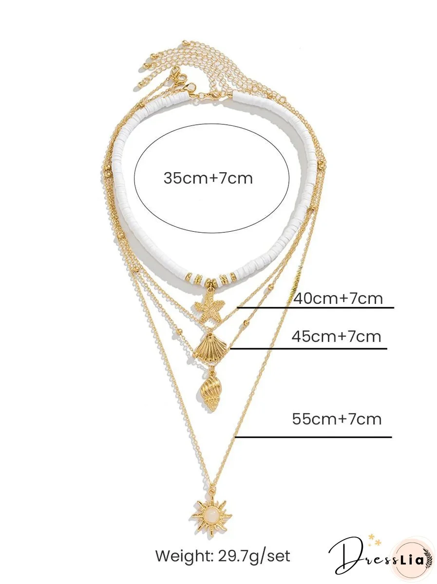 South Pacific Shell Starfish Multi-Layer Necklace Gold