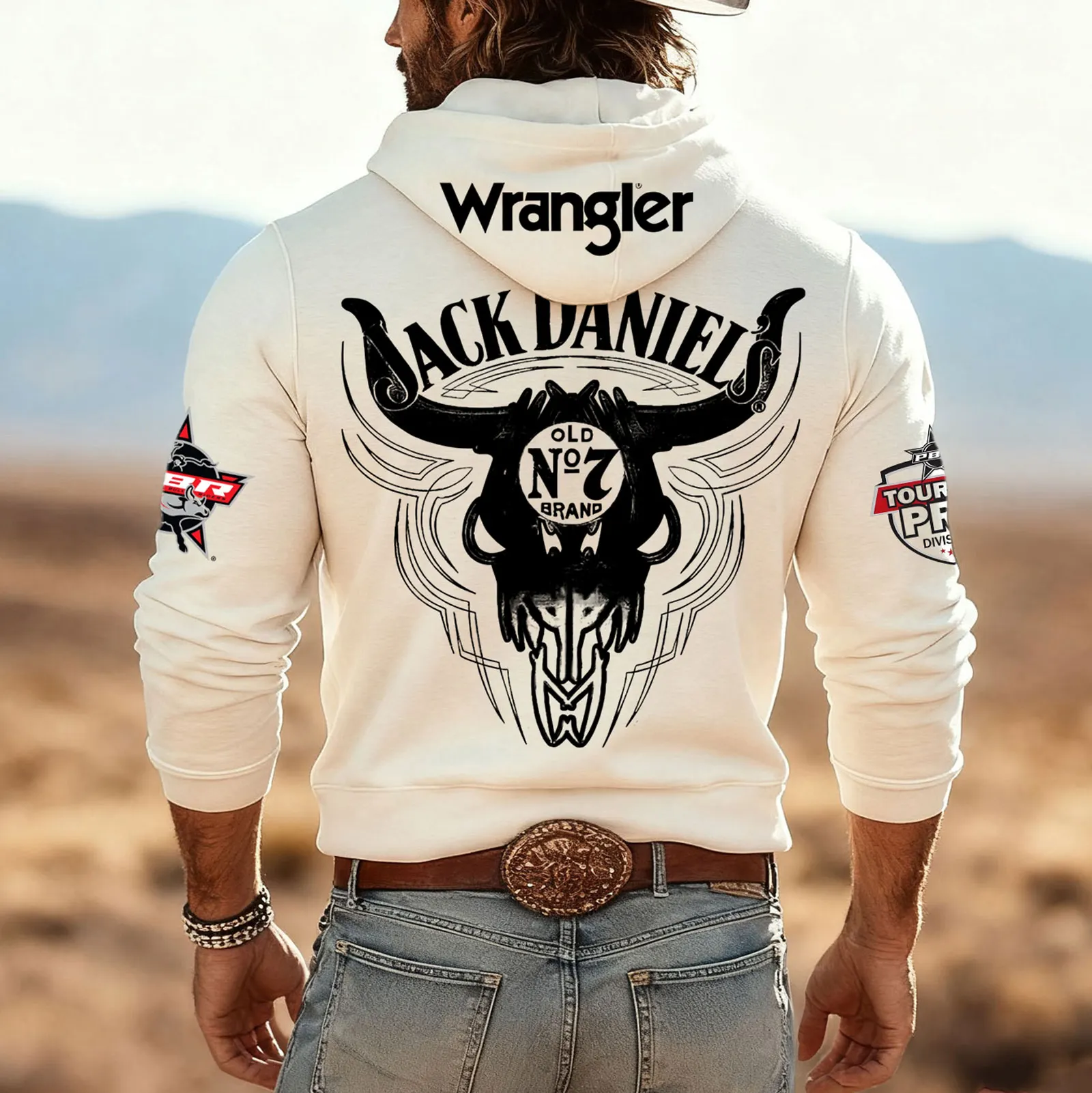 Hoodie With Bull Skull Graphic And Brand Logos