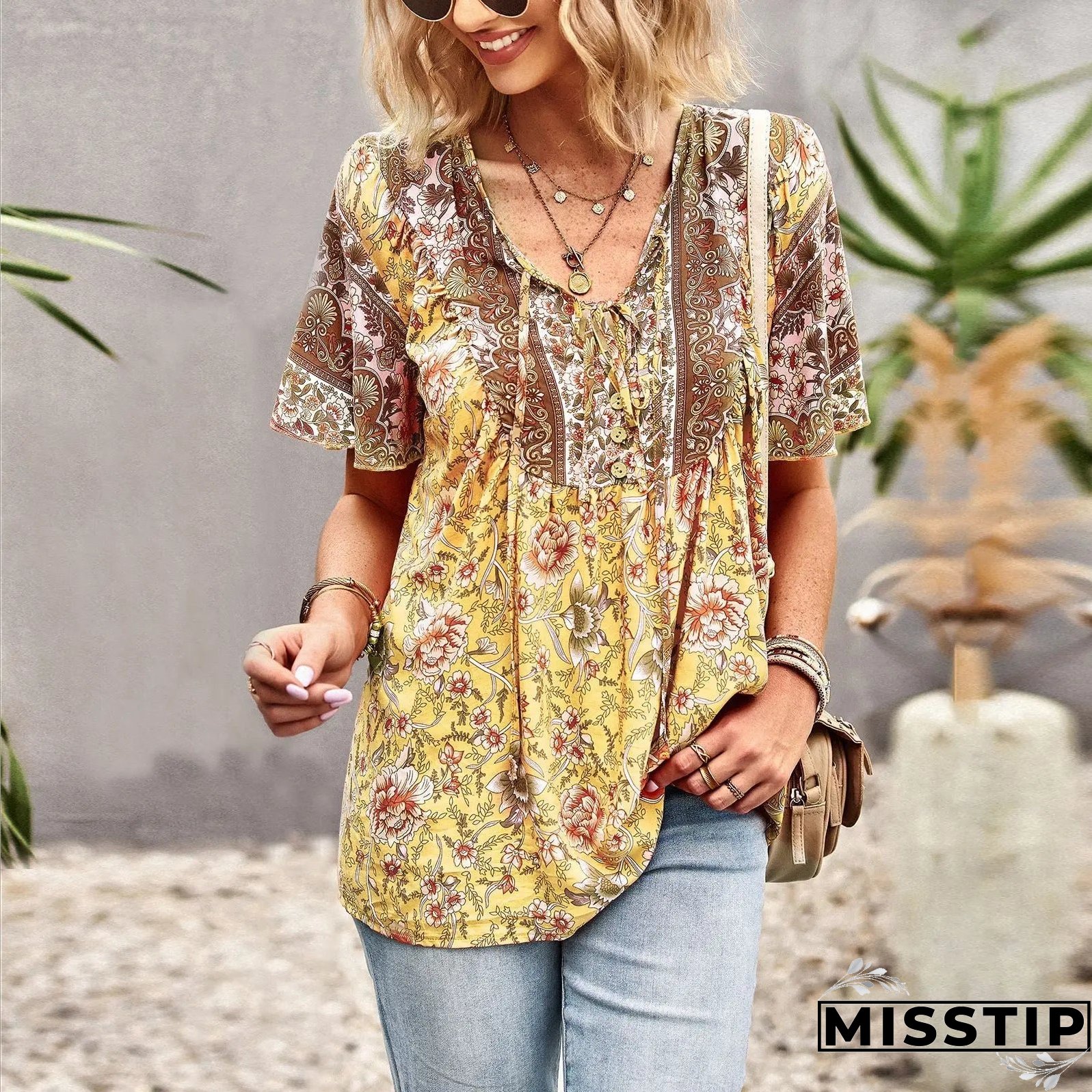 Summer New Fashion Boho T-Shirt Women's Bohemian Clothes Female Tops Free Shipping