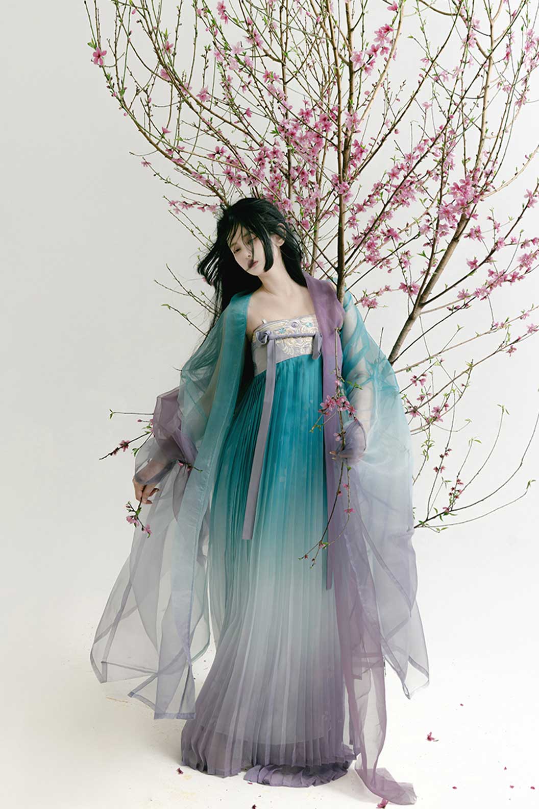 Tang Dynasty Blue-Purple Hanfu with Embroidery and Chest-High Ruqun Skirt - chuge 楚歌 Stupa Stones