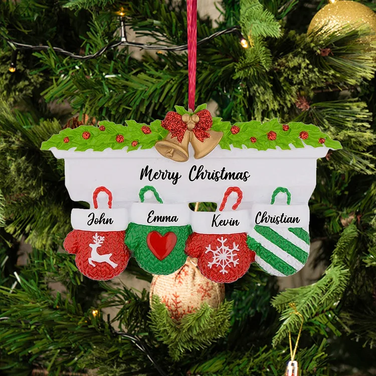 Personalized Mittens Family of 4 Christmas Ornament Home Decor