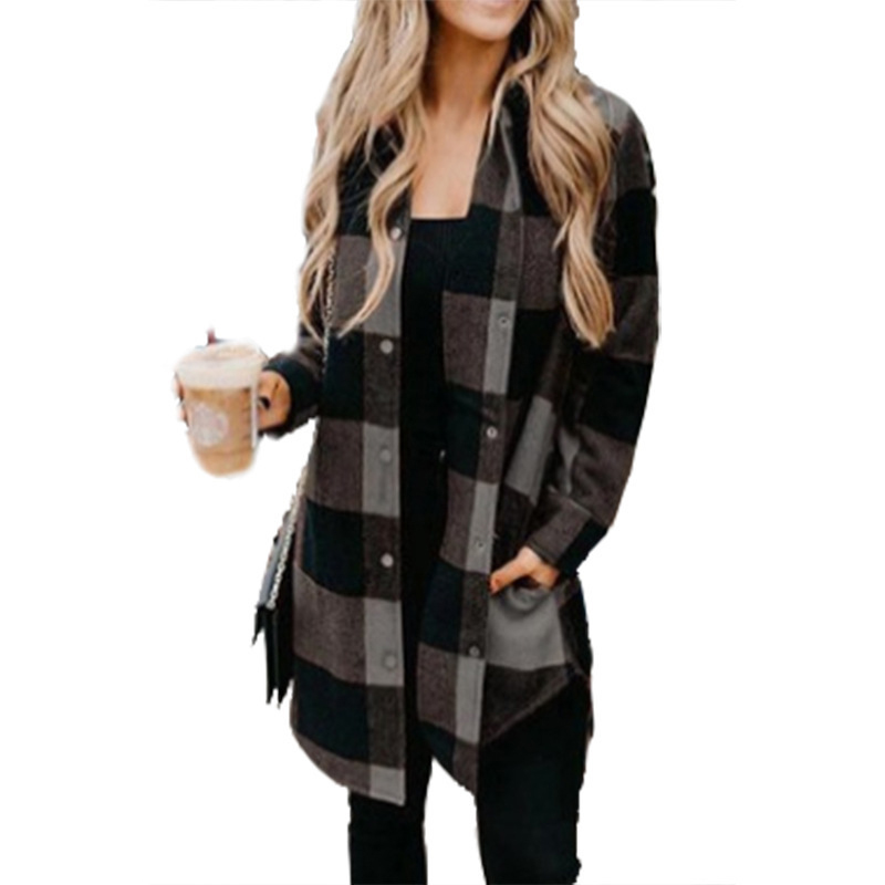Check Print Long Sleeve Shirt Coat wearshes