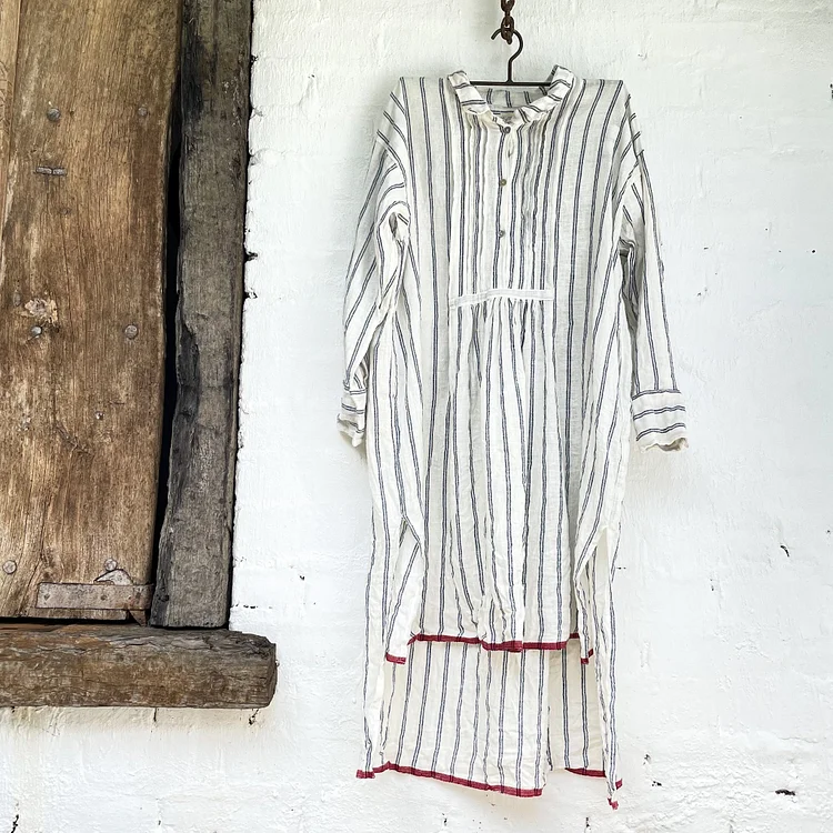VChics Casual Buttoned Striped Slit High Low Loose Tunic