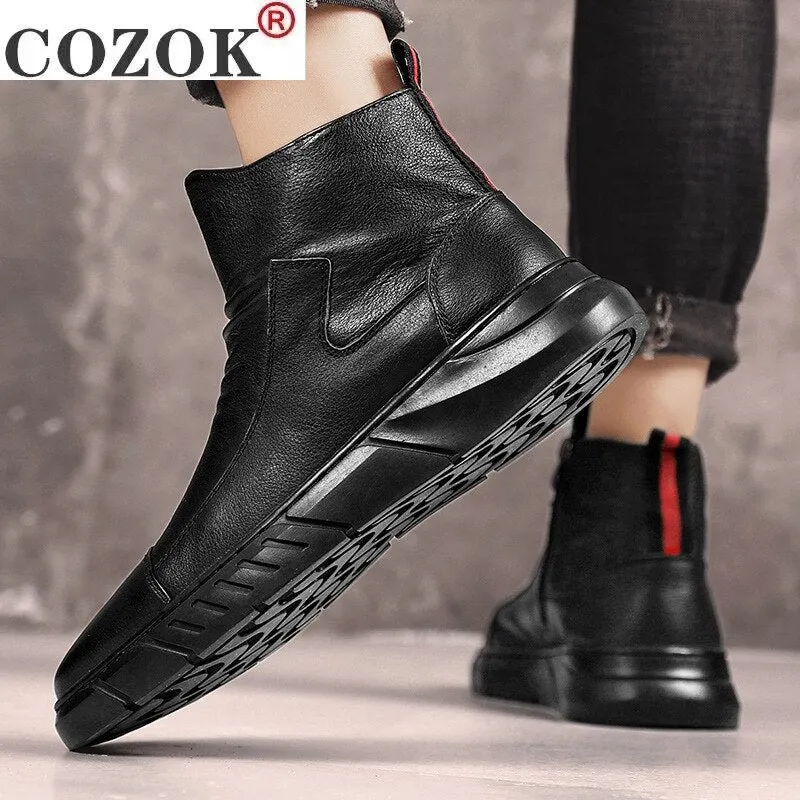 Ankle Boots Men Warm Snow Boots Winter Lace-up Solid Men Shoes 2020 New Arrival Fashion Flock Plush Winter Boots Men Flat Shoes