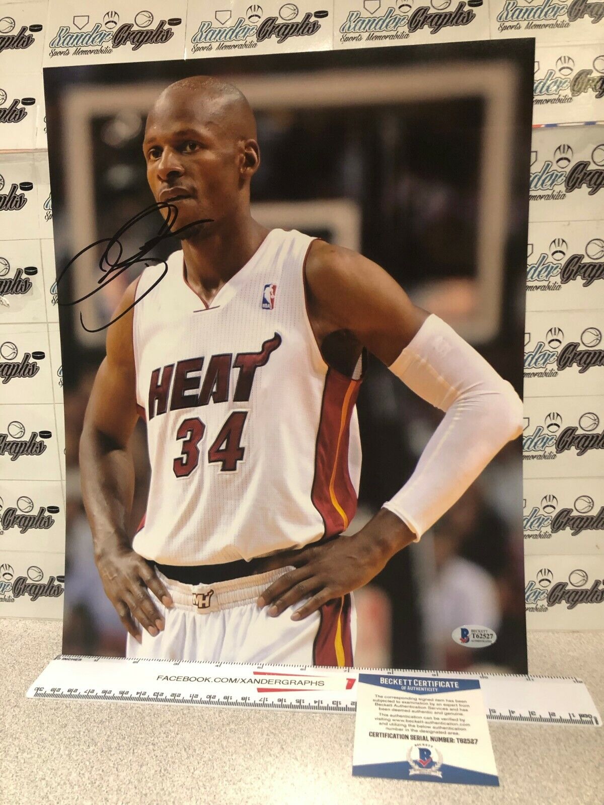 RAY ALLEN SIGNED AUTOGRAPHED BASKETBALL 11X14 Photo Poster painting-BECKETT BAS COA MIAMI HEAT