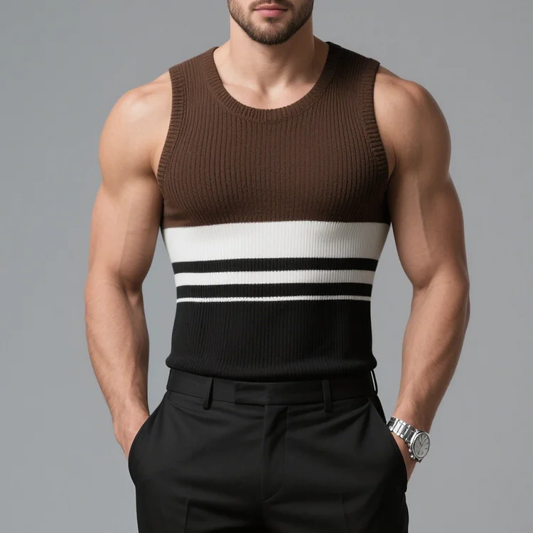 Okaywear Rib Knit Colorblock Crew Neck Tank Top 