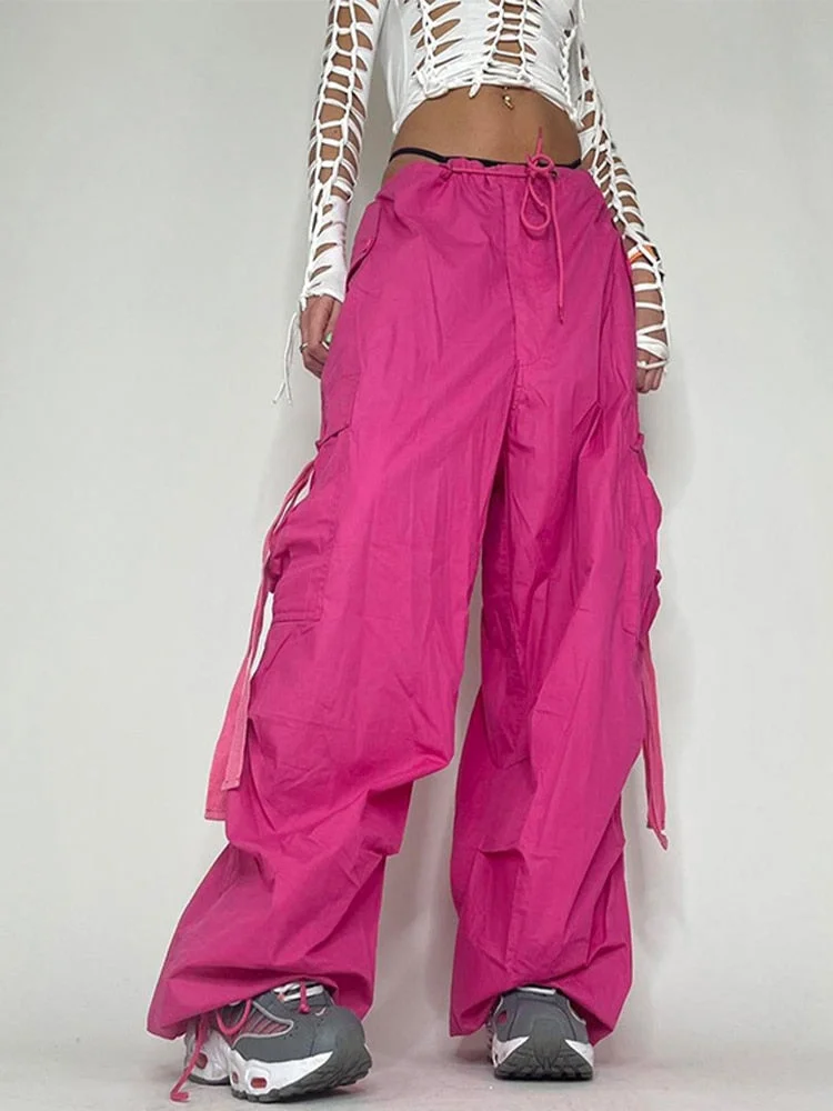 Jacqueline Summer Drawstring Zip Cargo Pants Women y2k clothes Loose Hip Hop Trousers Jogger Fashion Casual Retro Wide Leg Pants