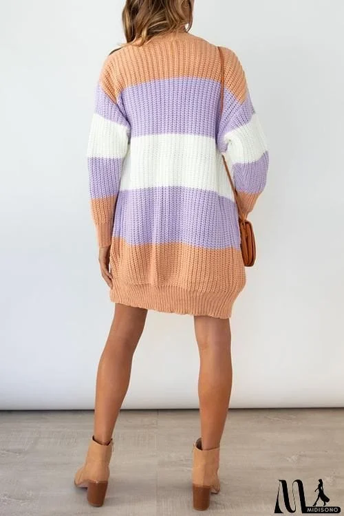 MidiSono - Color Block Pocket Open Cardigan