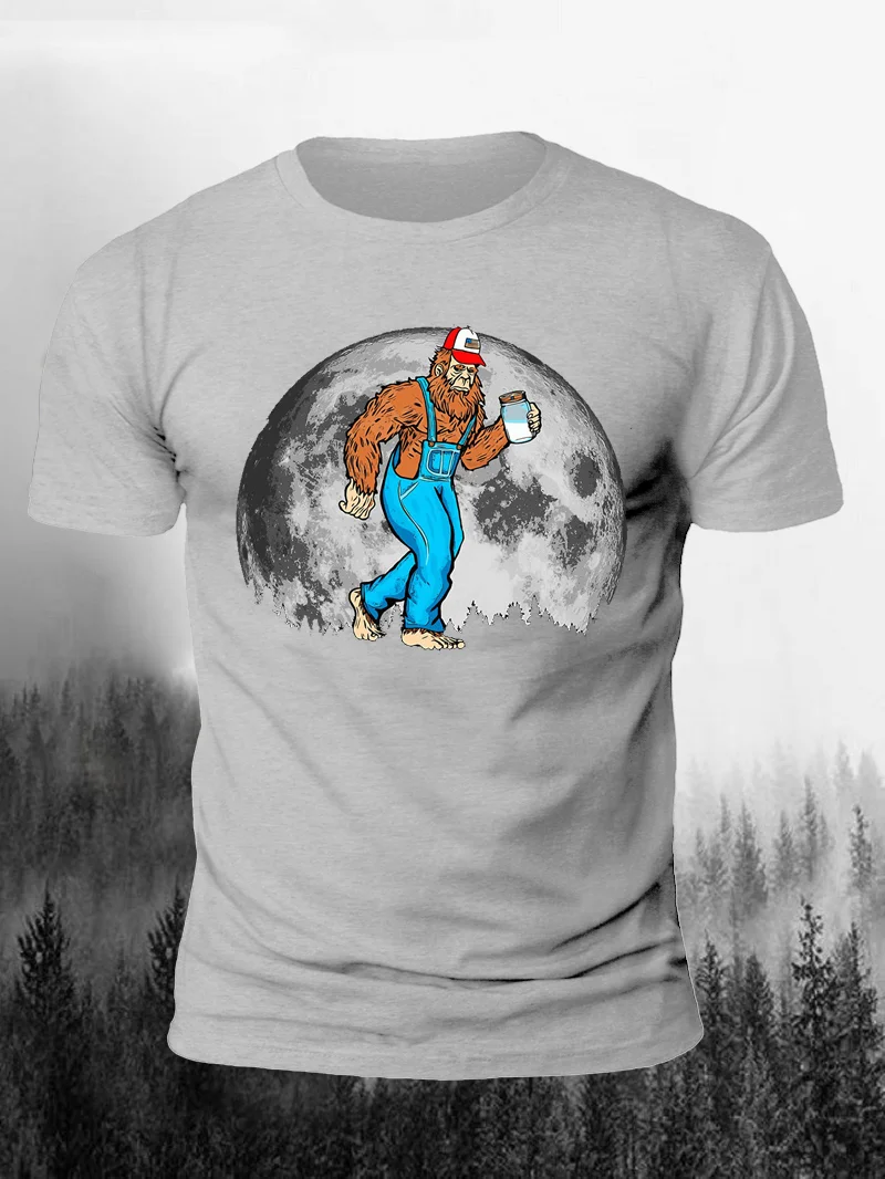 Cute Gorilla Moon Print Short Sleeve Men's T-Shirt in  mildstyles