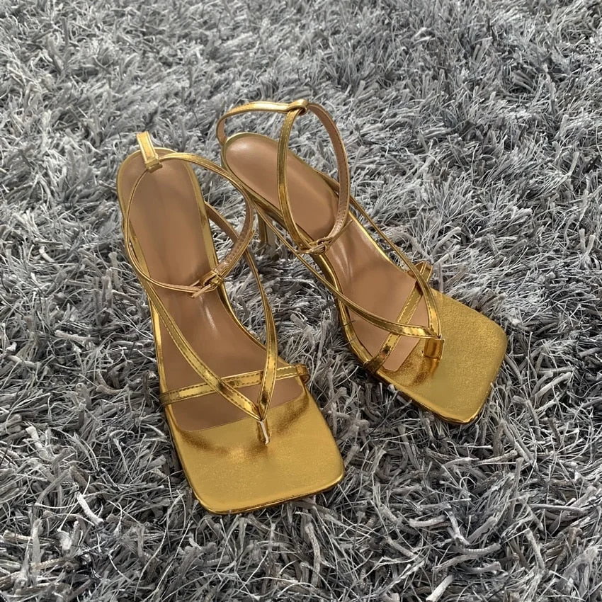 2022 Ankle Strap Women Sandals Summer Fashion Brand Thin High Heels Gladiator Sandal Shoes Narrow Band Party Dress Pump Shoes
