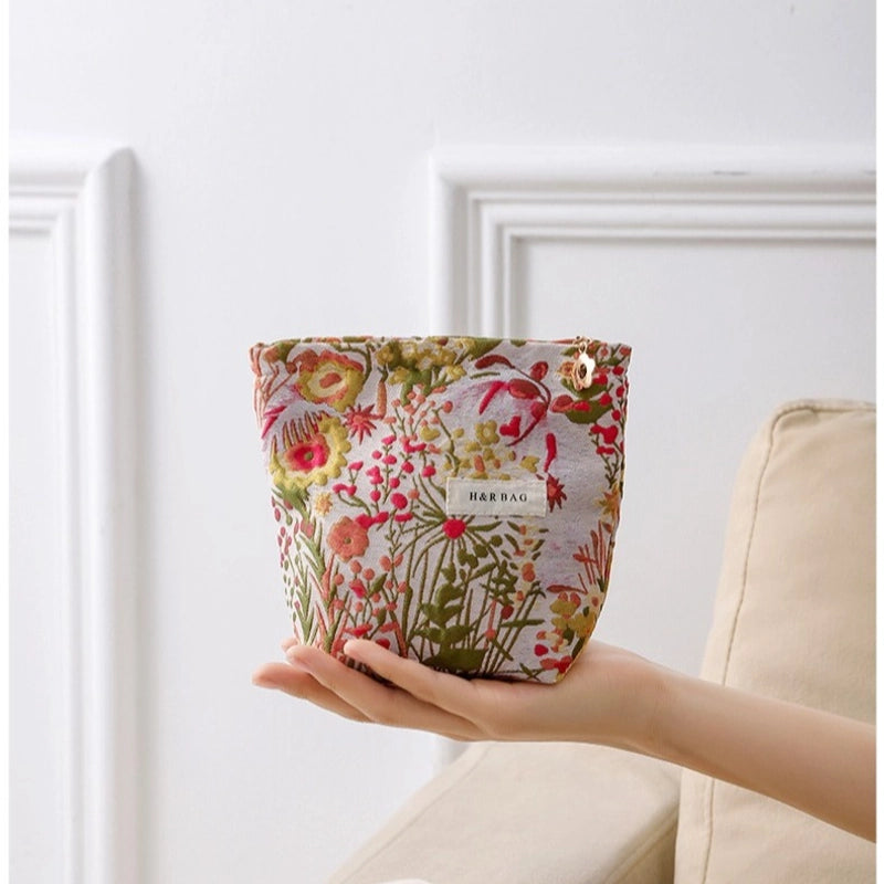 Streetwear Flower Canvas Square Makeup Bags