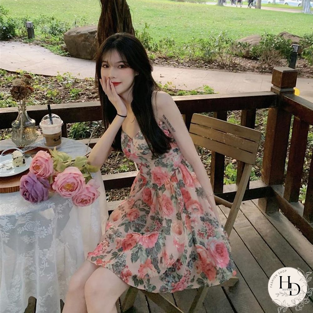 Sleeveless Dress Women Design Floral Sexy Empire A-Line Elegant French Style Summer