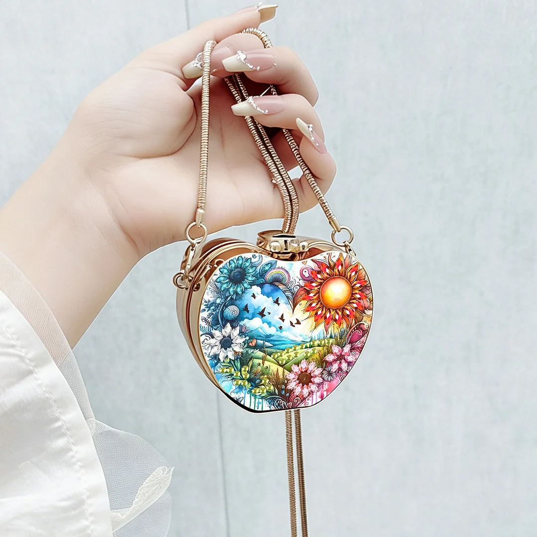Landscapes and Flowers DIY Acrylic Love Diamond Art Painting Card Case Wallet with Chain Small Diamond Painting Crossbody Bag for Adults Women Girls Gift
