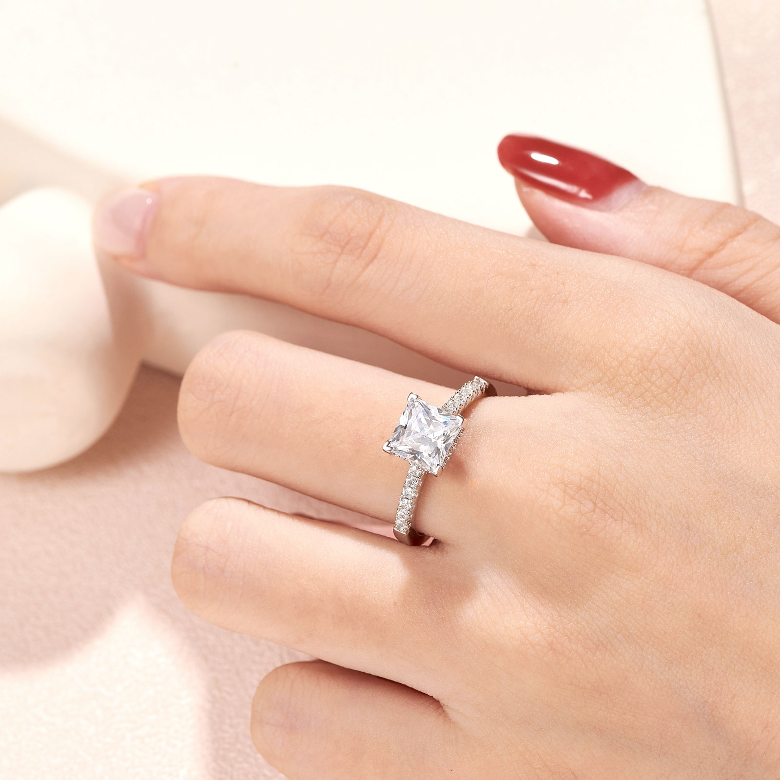 S 925 Sterling Silver Engagement Ring 7mm Princess Cut Moissanite Wedding Promise Rings for Women