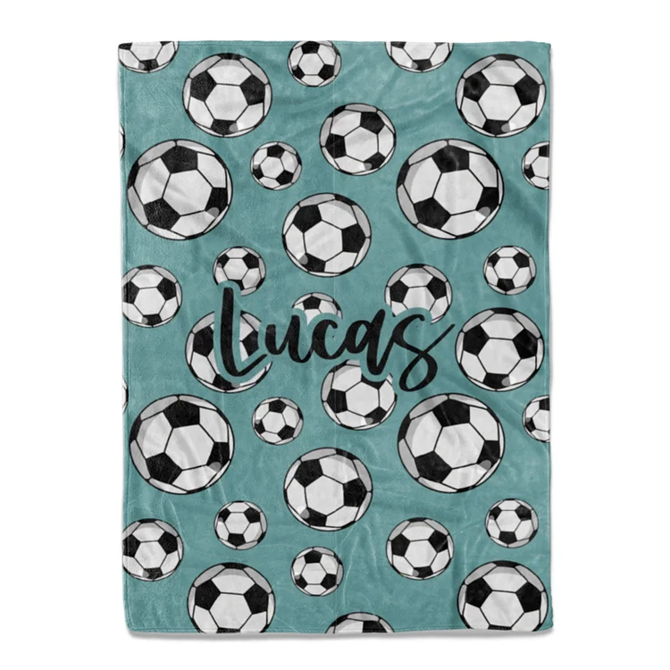 Dyoart Custom Name Baby Blanket for Boy Kids Teens Men Soccer Sports Flannel Blanket Throw Thanksgiving Birthday Gift Grey Blue