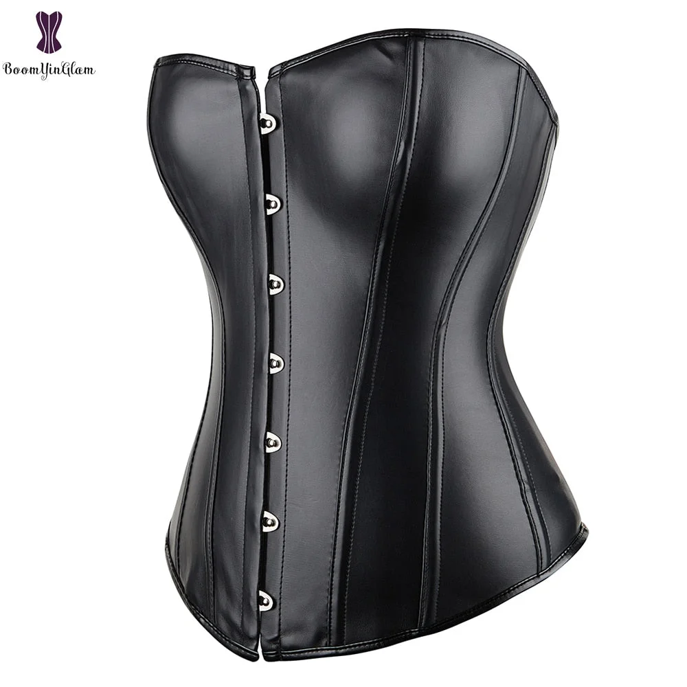 Punk Style Sexy Women's Plus Size Faux Leather Bustier Lace Up Boned Corset Top With G String 813#