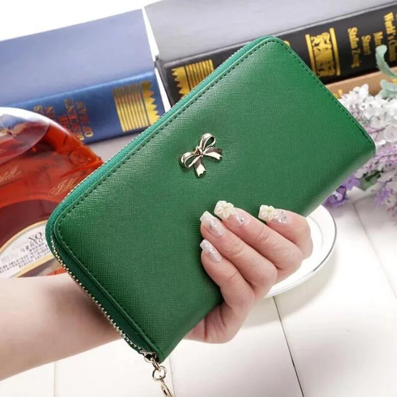 Big Capacity Women's Wallets Dull Polish Leather Wallet Double Zipper Day Clutch Purse Wristlet Coin Purse Card Holder Wallet