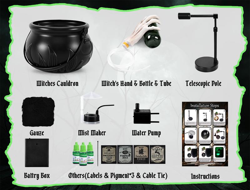 Product Introduction of Halloween Decorations Indoor - Cauldron Halloween Decor with Magic Floating Potion Bottles and Diffuser - Black Plastic Witches Bowl Hocus Pocus Party Decoration for Spooky Vintage Home Kitchen Table. Well Soon Gift 13