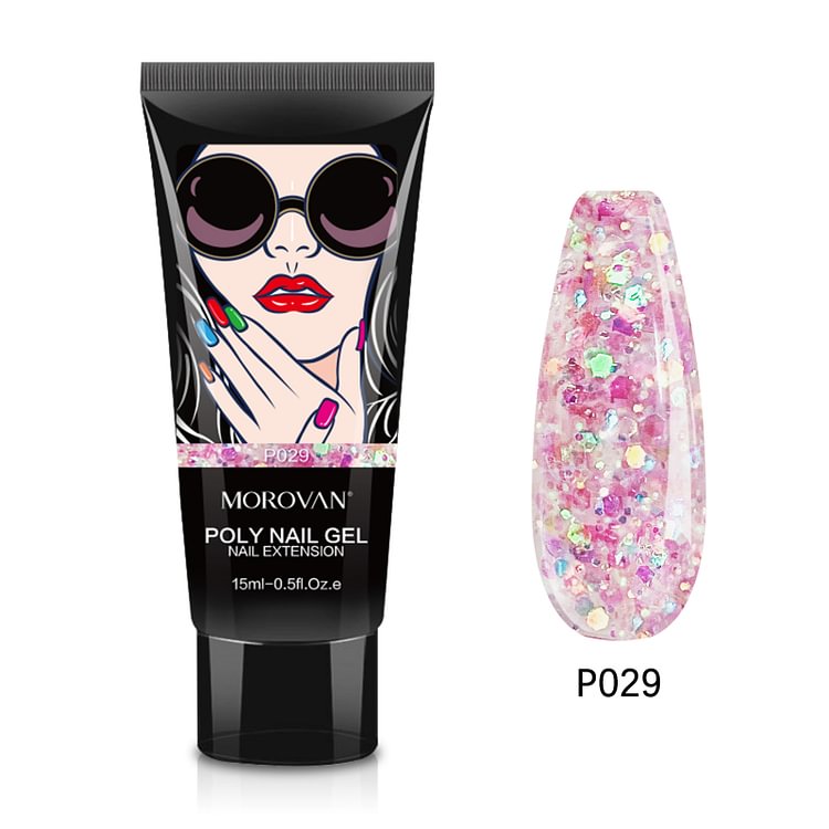 Morovan 	Hot Pink/Multicolor Glitter Poly Nail Gel P029