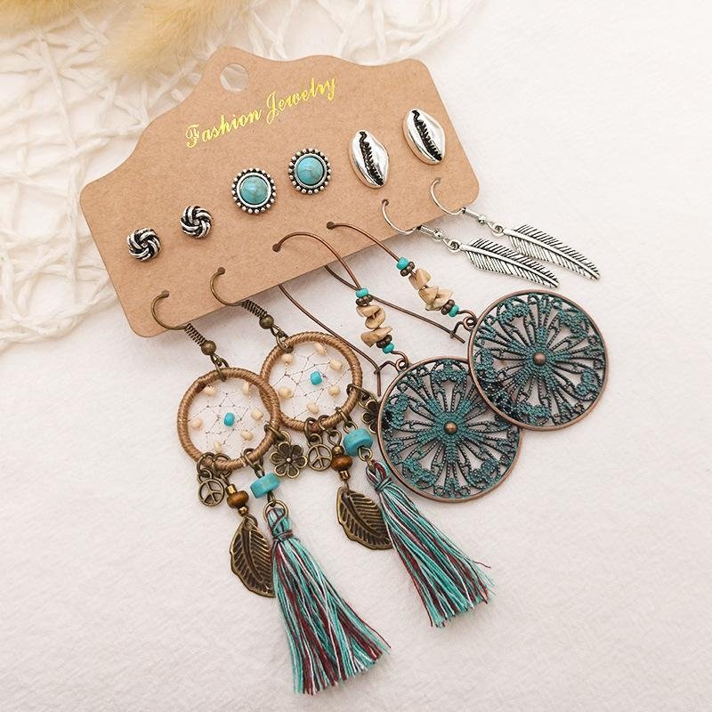 Vintage Leaf Feather Ethnic Style Earrings(6 Set)