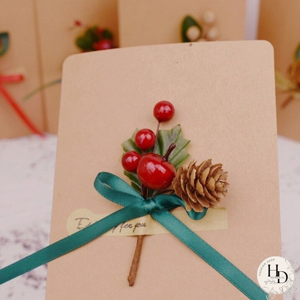 Christmas Red Berry Pine Cone Branches for Holiday Decoration Greeting Card Accessories
