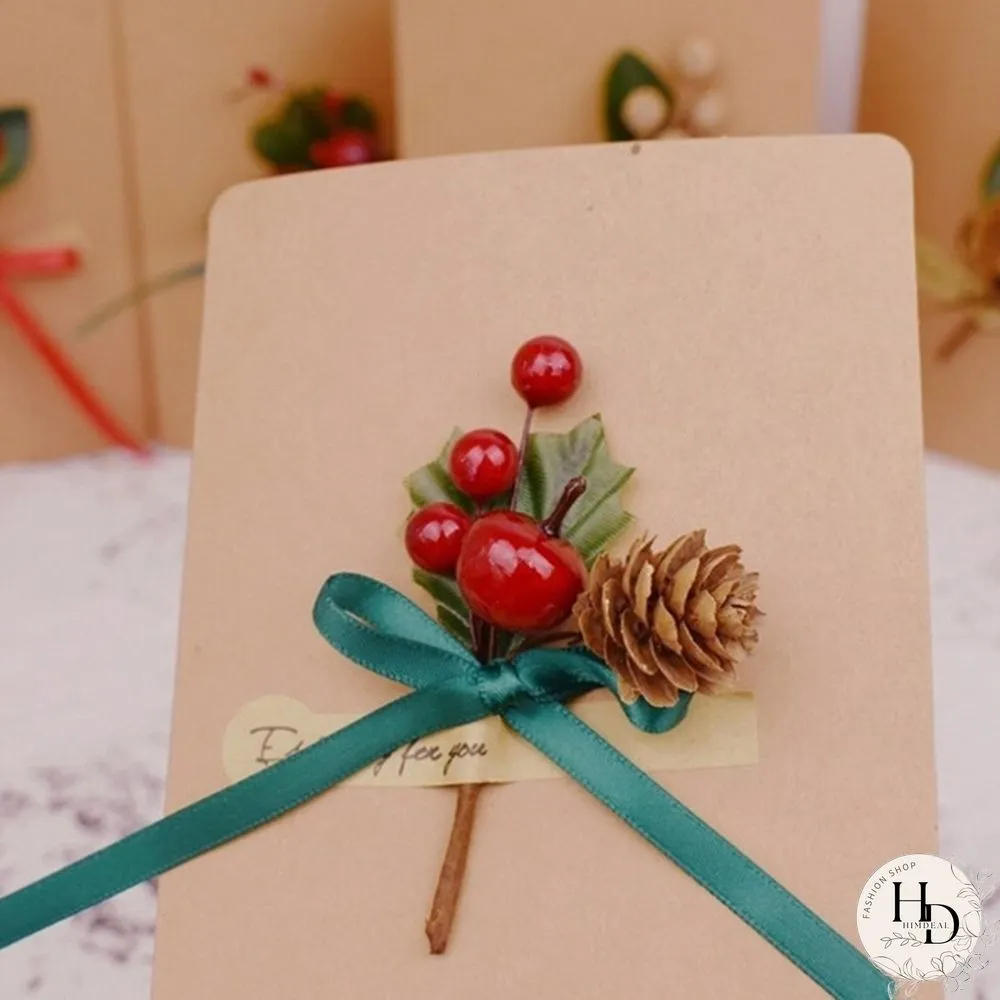 Christmas Red Berry Pine Cone Branches for Holiday Decoration Greeting Card Accessories