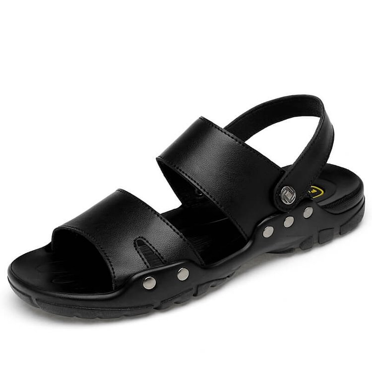 Men's Casual Sandals Leather Outdoor Slide Open Toe Slip-On Sandals