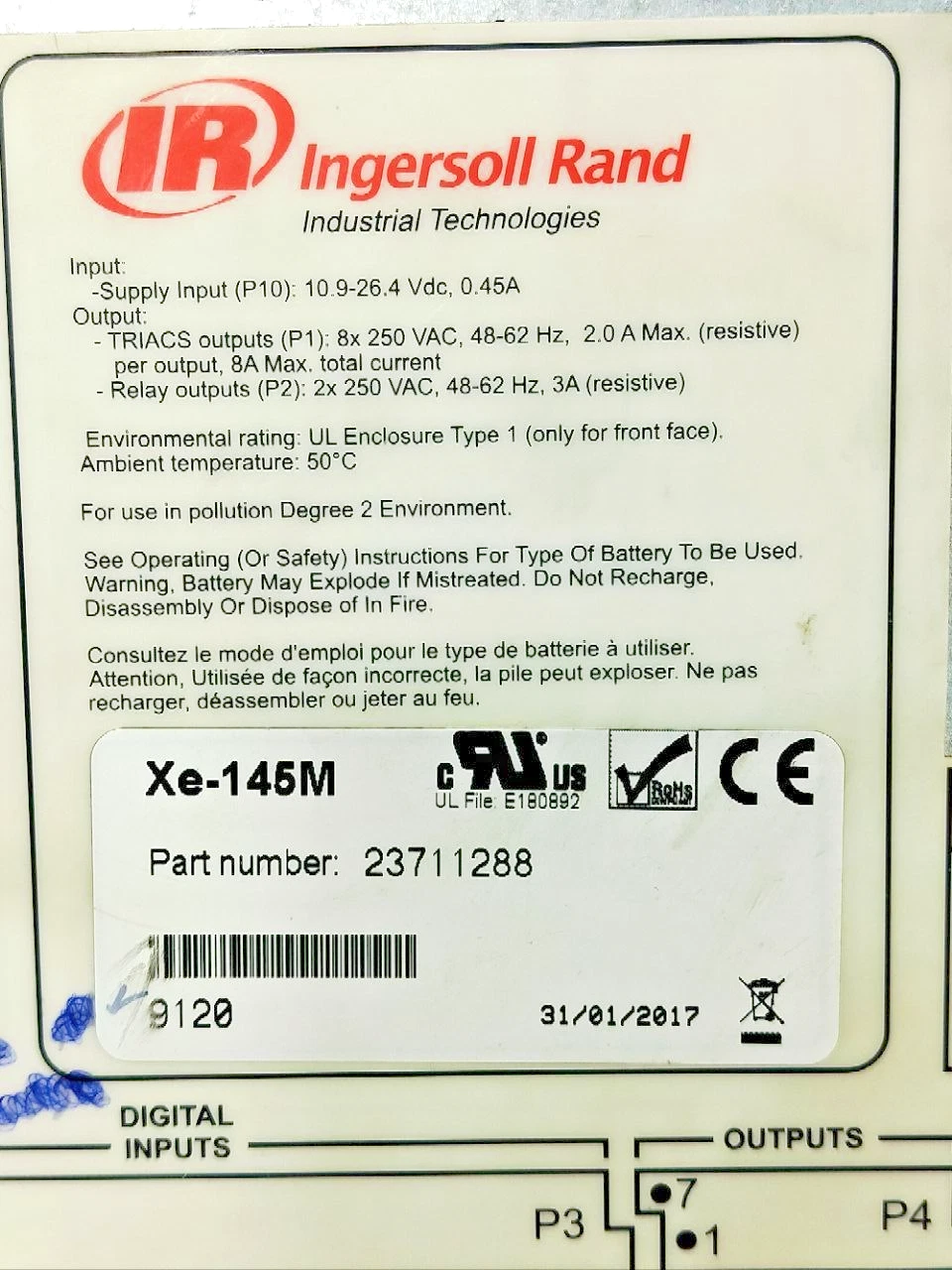 Ingersoll Rand XE-145M Control Panel controller 23711288