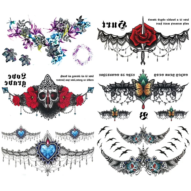 6 Sheet Waist Chest Lace Butterfly Extra Large Temporary Tattoos