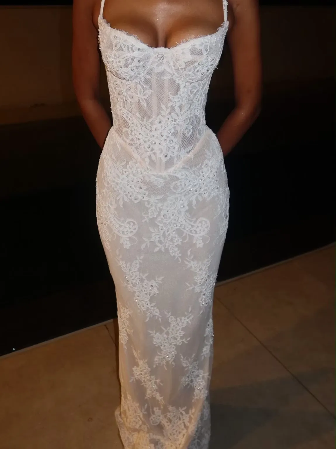 Lace Spaghetti Straps Sleeveless High-Waisted Long Mermaid Prom Dress With Beading | JZ0179 Wellcucu