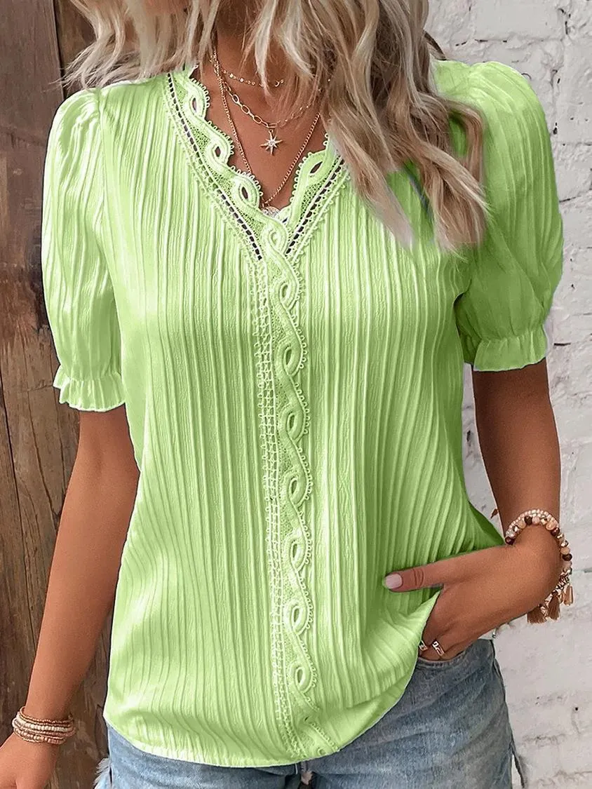 Uveng Uveng Summer New Holiday Fashion Hollow Short-Sleeved Women's Shirt