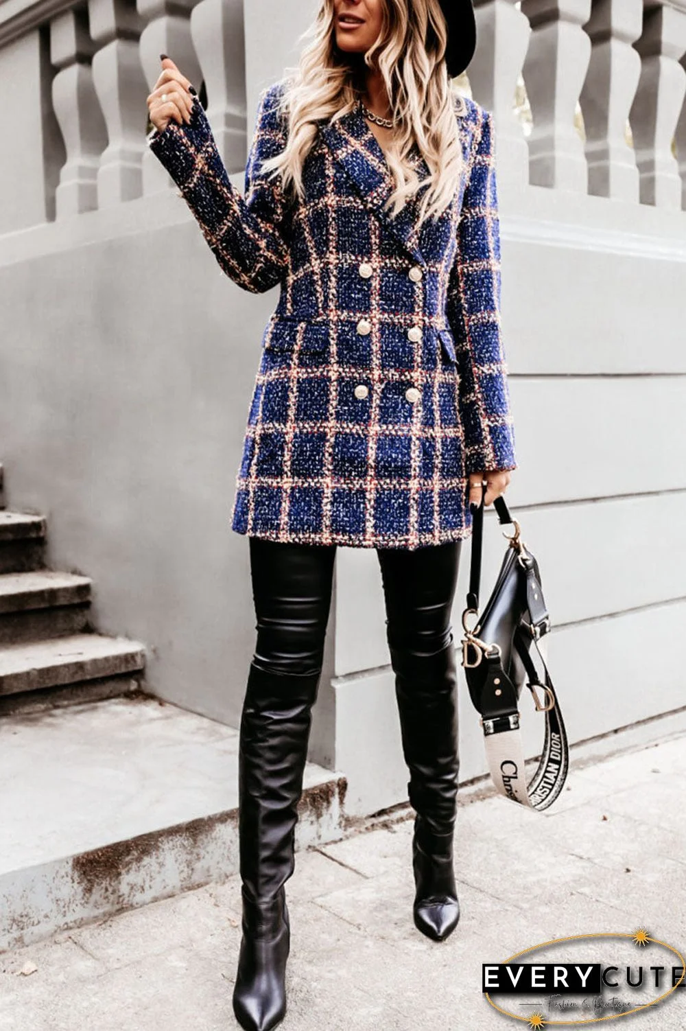 Fashion Street Plaid Turn-back Collar Outerwear(5 colors)