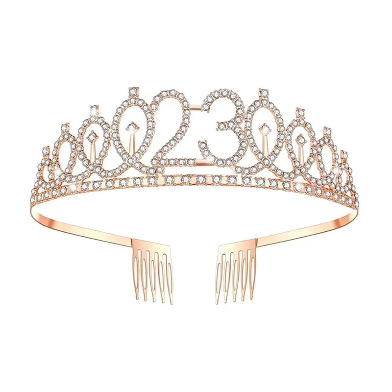 Women’s IG Style Shiny Number Crown Alloy Hollow Out Inlay Rhinestones Crown