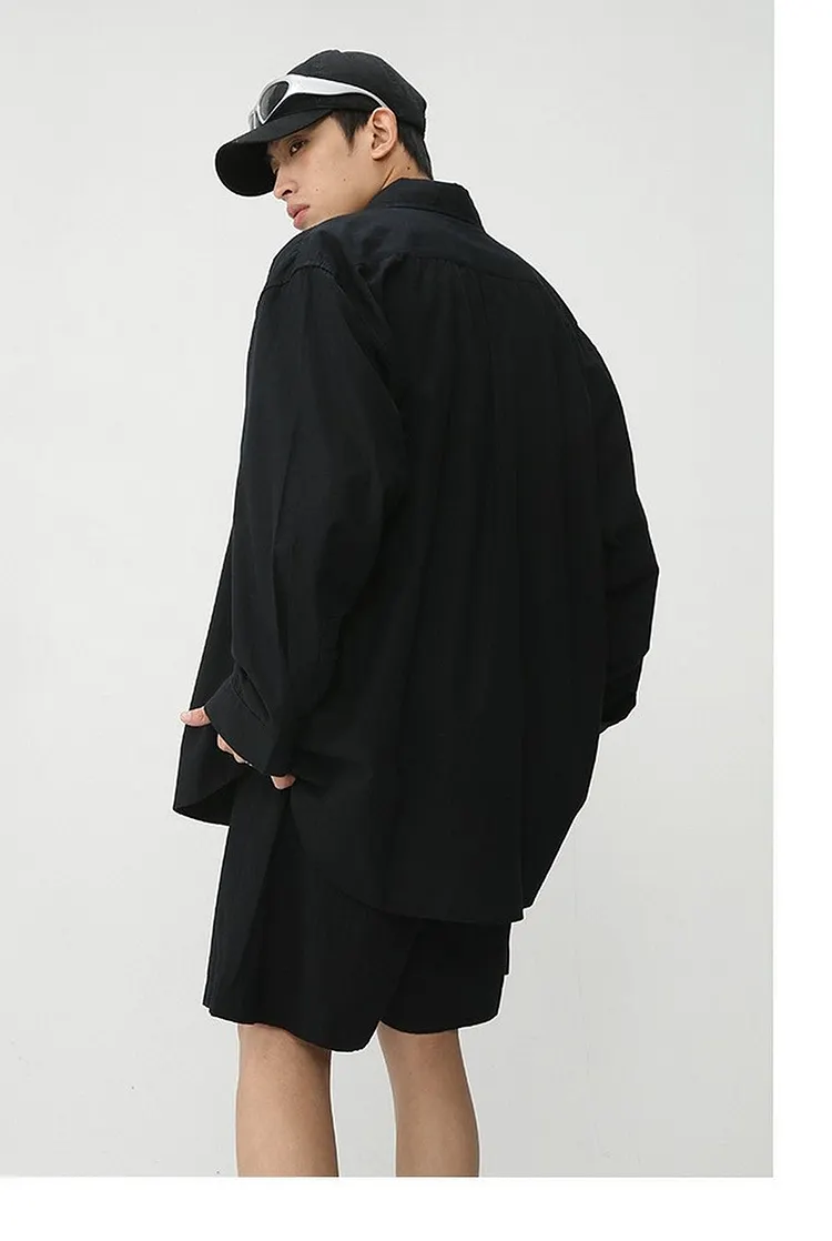 Oversized Utility Shirt Jacket with Pockets for Men