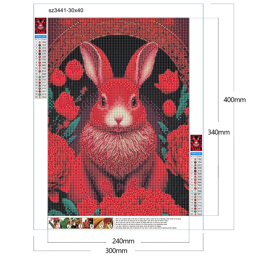 Full Round Diamond Painting 30*40cm - Red Golden Rabbit