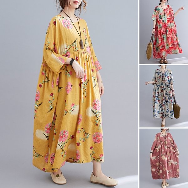 ZANZEA Women Summer Short Sleeve Floral Printed Sundress Casual Loose Long Dress - BlackFridayBuys