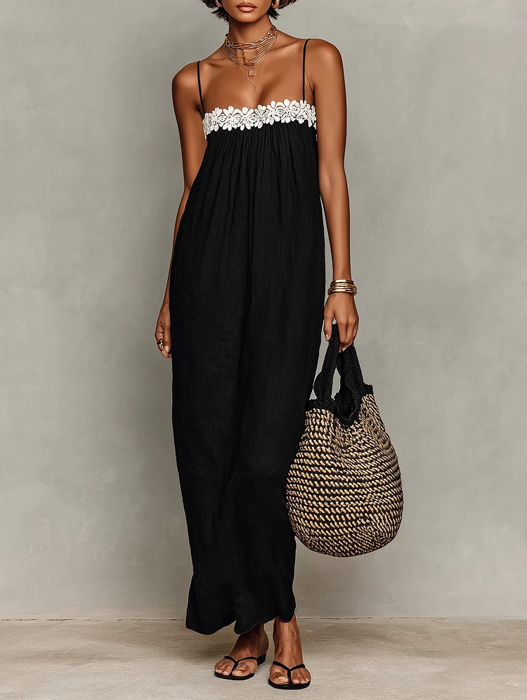 Women's Romantic Lace-paneled Spaghetti Strap Dress