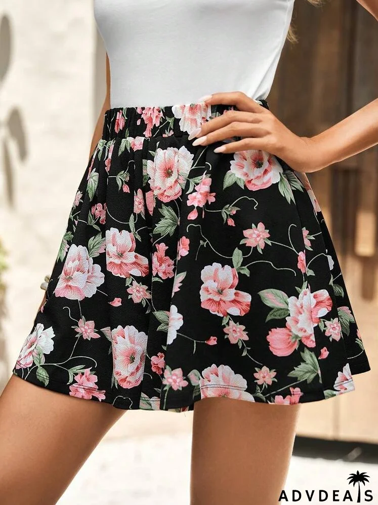 Floral Print Wide Leg Shorts