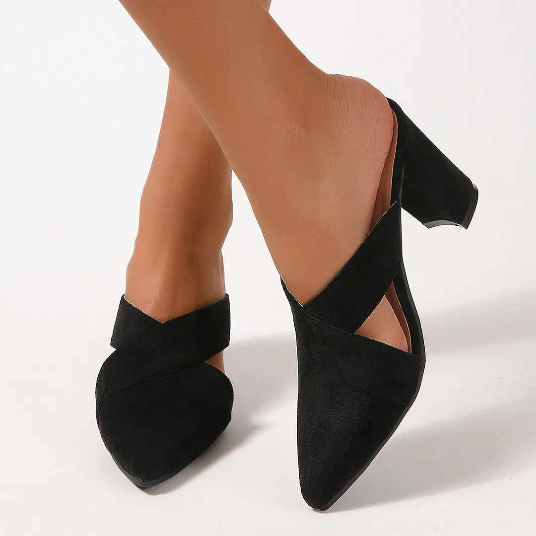 Breakj Breakj Back Empty Sandals Coarse Women's Shoes 8Cm Pointed Deep Mouth Side Velvet Half-Dragging Fashion Pointed High Heels Women
