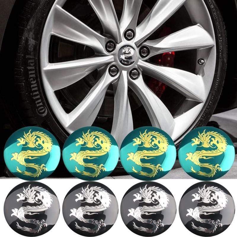 4pcs Dragon logo Car Steering tire Wheel Center car sticker Hub Cap Emblem Badge Decals For decoration voiturehub dxncar
