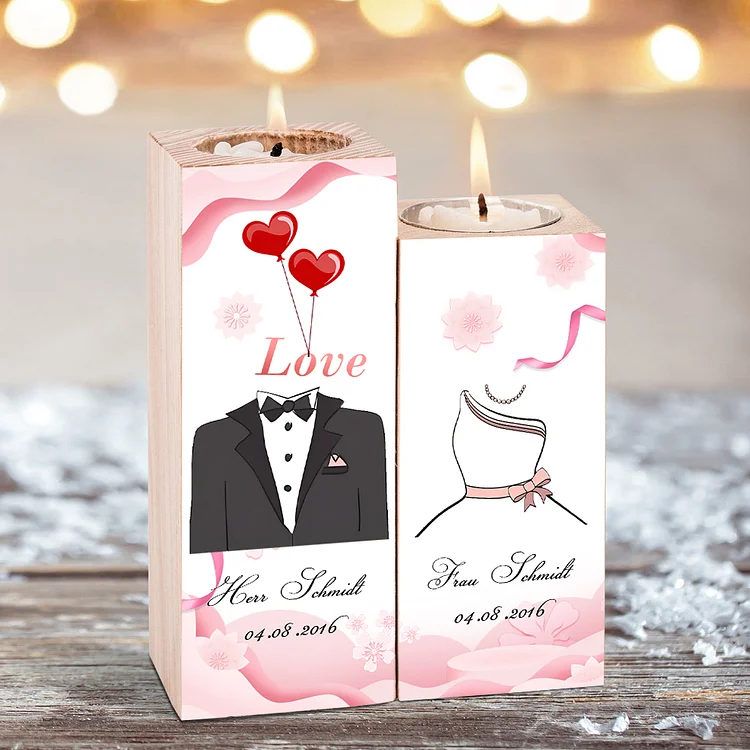 Candelero de madera sin vela personalizado con 2 fechas y 2 nombres candelero de boda
