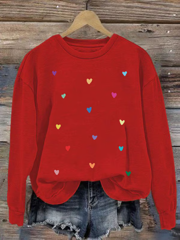 Women's Valentine's Day Colorful Heart Print Sweatshirt