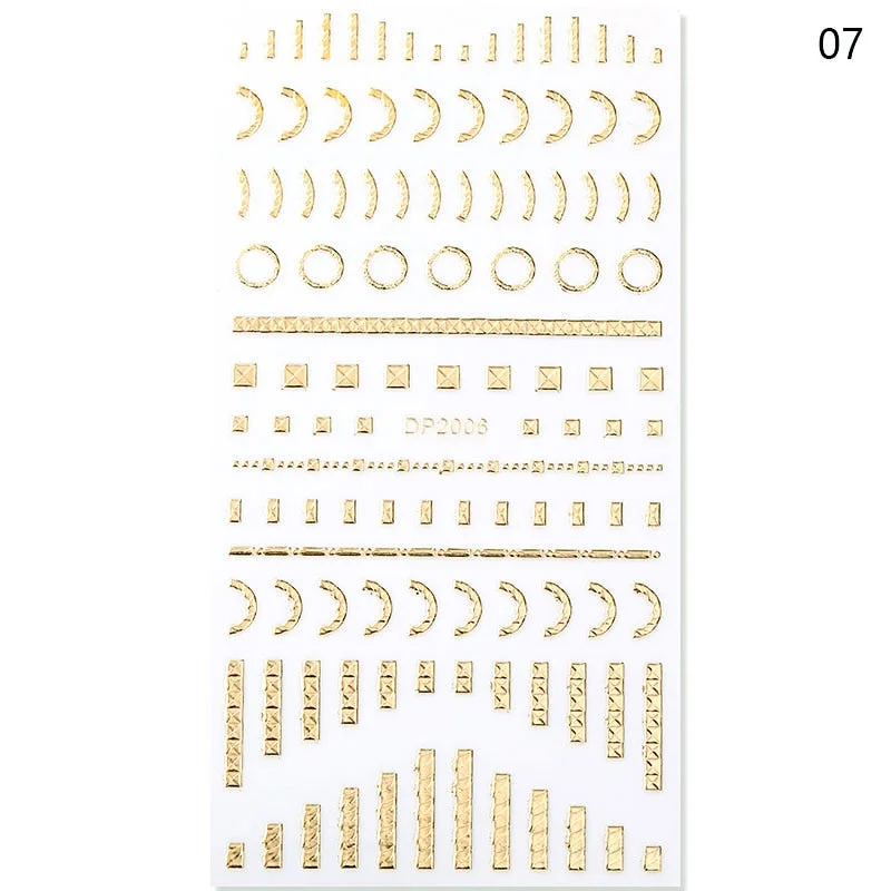 1PC Gold Sliver Striping Tape 3D Nail Stickers Geometry Lines Slider For Nails Gel Polish Decals For Manicures DIY Decoration-Nail Inspo