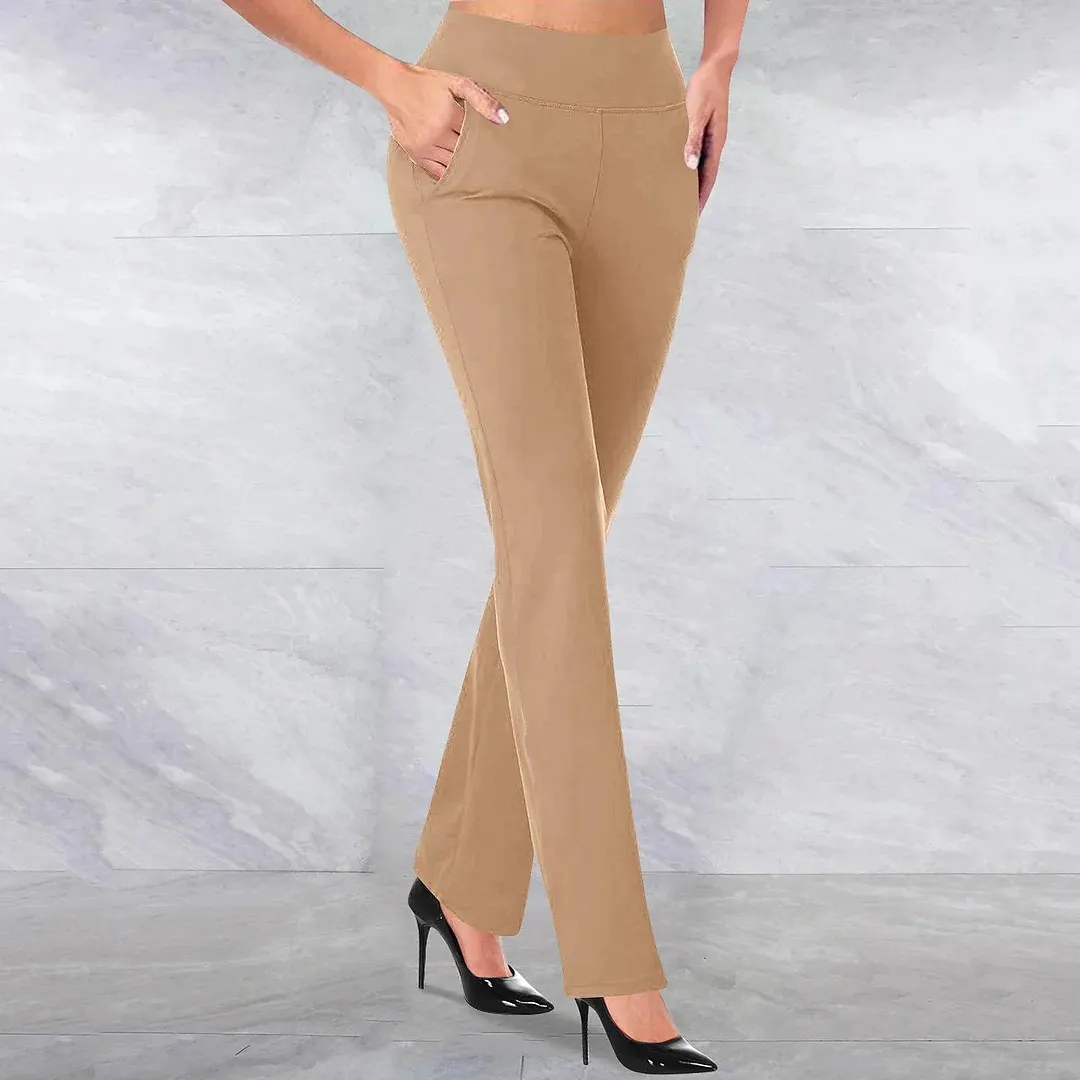 Womens Dress Work Casual Pants Trousers Straight Full Length Pocket Stretchy Daily Black