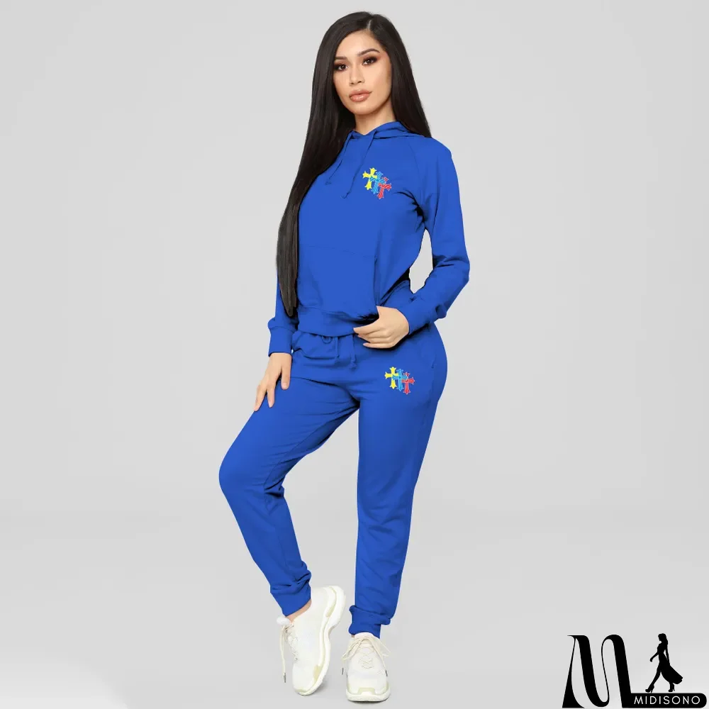 MidiSono - Plus Size Hooded Long Sleeve 2 Piece Pants Sets