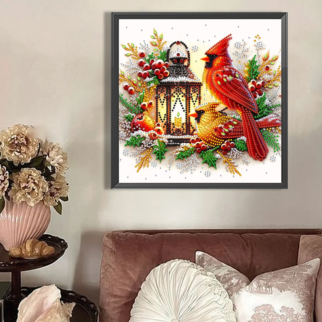 Cardinal Lantern - Partial Special Shaped Drill Diamond Painting Kits (Canvas|30*30cm)